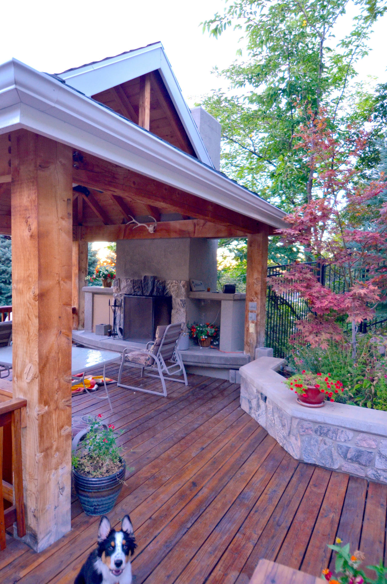 Mountain home. Wood timber residential deck