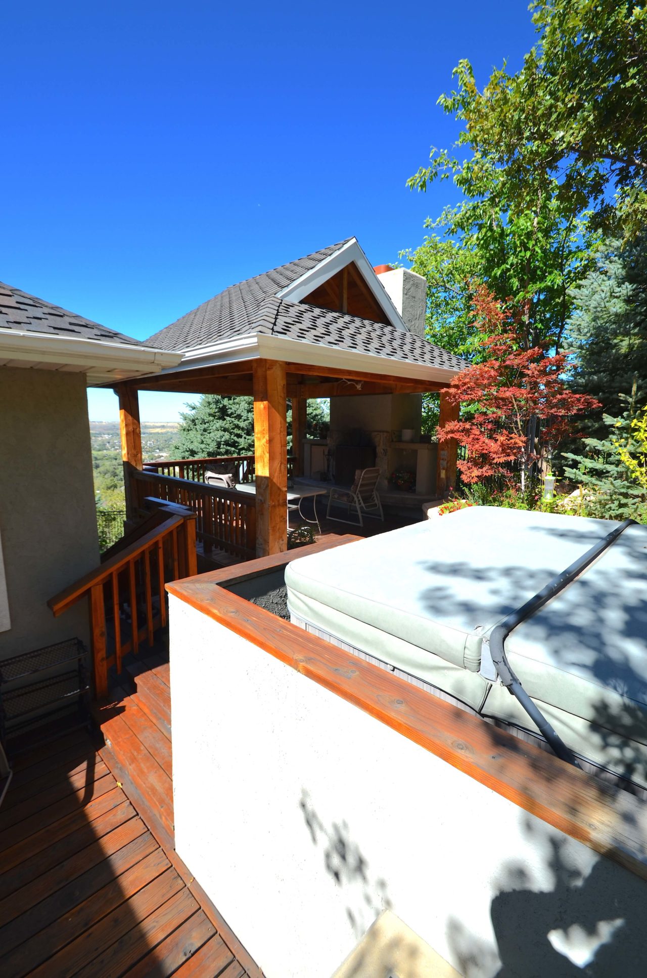 Mountain home. Wood timber residential deck
