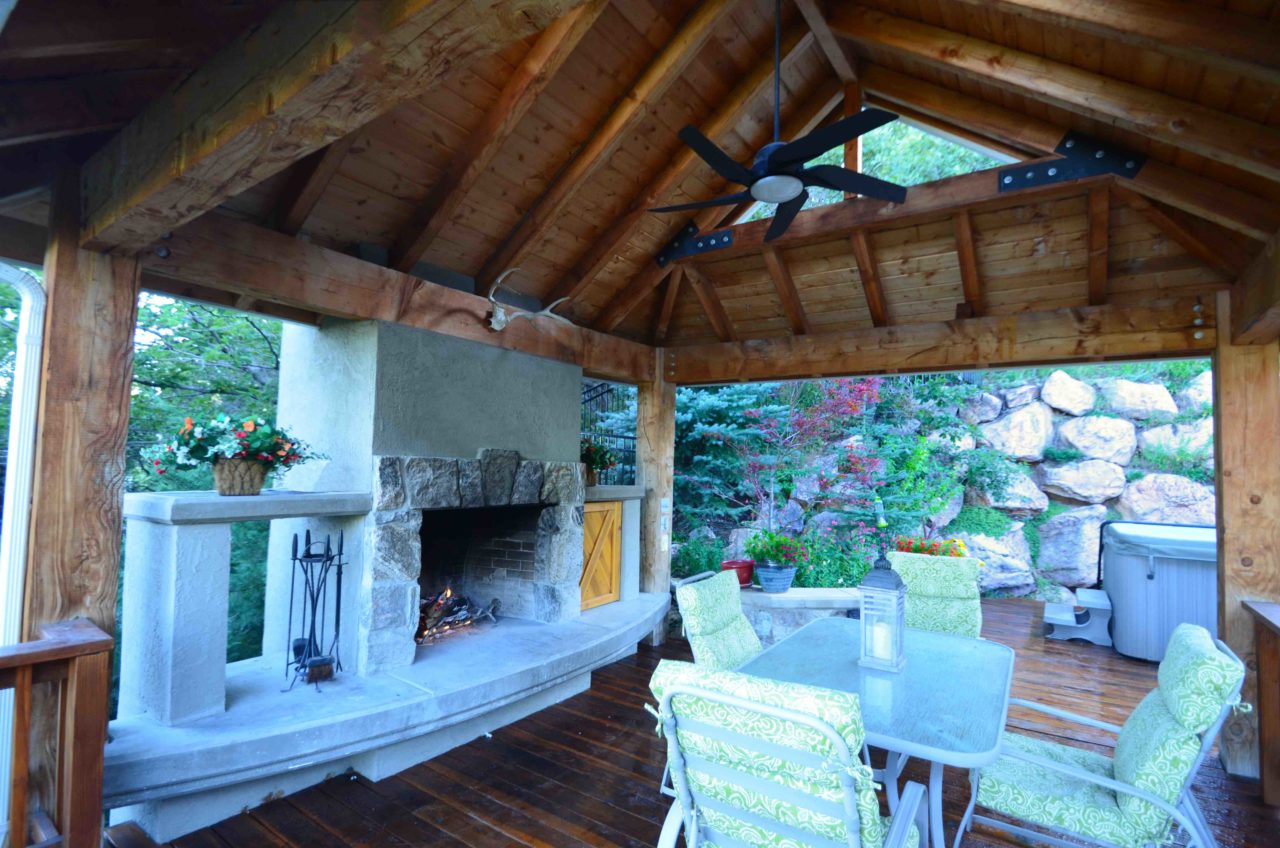 Mountain home. Wood timber residential deck